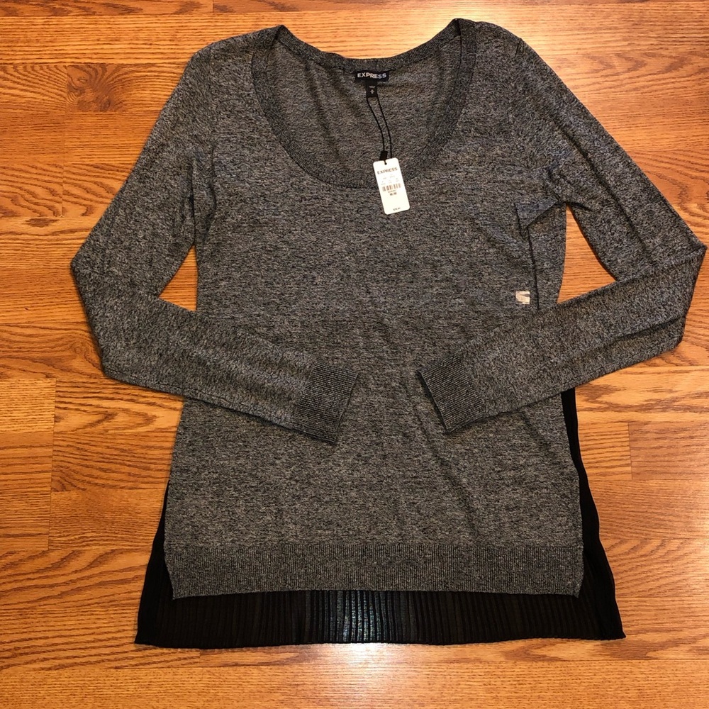 NWT- Express Grey Long Sleeve Woven w/ Sheer Back
